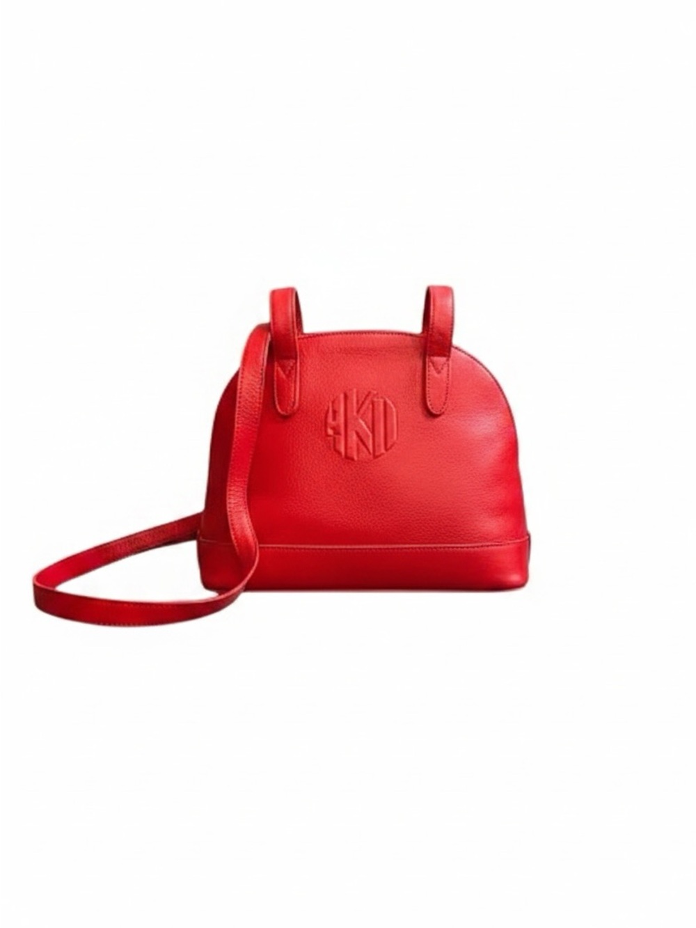 Red Leather Monogram Dome Tote Bag